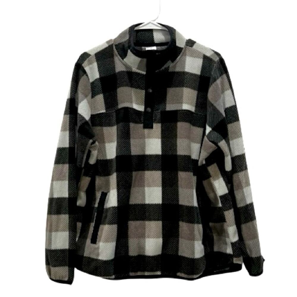 Vera Bradley Women’s Black White Plaid Fleece Cozy Pullover Quarter Snap sz XL